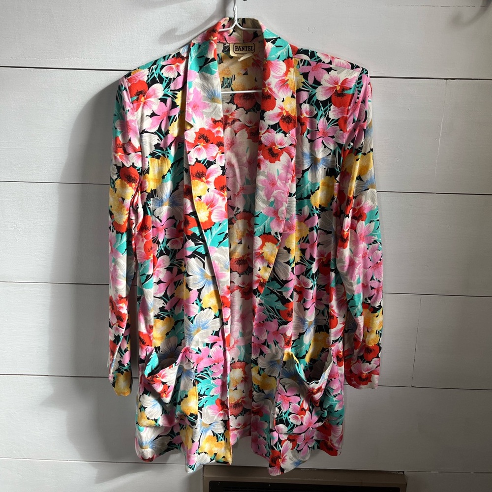PANTEL Floral Open Front Blazer Jacket - Multicolor